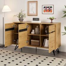 3-Tier Sideboard In Wood Effect With Metal Legs - Modern Design, Plenty Of Storage Space - Suitable - Black and Brown - View 6