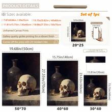 1pc Canvas Wall Art, Framed Wall Decor, Dark Academia Vintage Skull & Whiskey Bottle Still Life Oil Painting Canvas Wall Art, Gothic Gloomy Death Symbol Decor Painting, Suitable For Living Room, Bar, Study, Country Cottage Home Decor, Gift Option, Room Decor, Halloween Bedroom Decor, Home Decor, Horror Gothic Halloween Poster, Halloween Gift - Vintage Skull - View 3