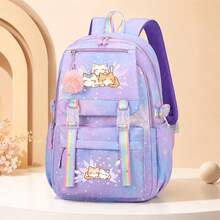 Lightweight And Spacious Rainbow Backpack Featuring Plush Charm,Perfect For Travel, Designed With Cat Motif | Made Of Nylon,Back To School Supplies - Multicolor - View 1
