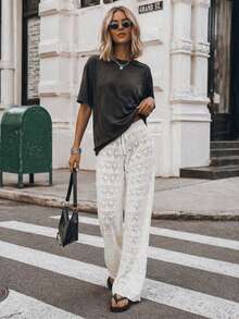 2026 New Niche Design Hollow Straight Leg Pants, Goddess Floral Pattern, Versatile Slimming Draped Pants - White - View 3