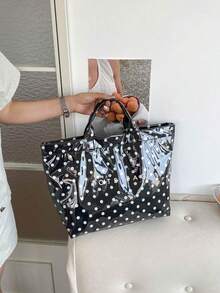 Tas jinjing berkapasitas besar bergaya kampus yang modis, terbuat dari bahan PVC dan kertas kraft ringan, penutup kait dan loop, gaya fesyen wanita. - MultiWarna - View 5