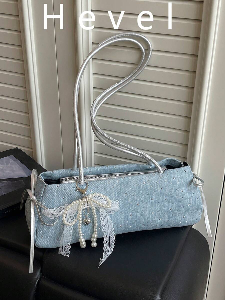 Hevel, New Fashion Denim Handbag, Baguette Bag Suitable For Parties, Outings, Vacations, Shopping And Daily Use, Can Store Coins, Women's Shoulder Bag, Also Suitable As Work Bag For Office Ladies, College Students And Professional Women, Elegant Women's Bag, Office - Baby Blue - View 1