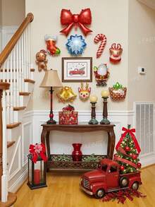 11pcs/Set Christmas Tree Decoration Balloon Set, 21-Inch Red Bow Shaped Matte Foil Balloon, Mini Gingerbread Man/Snowflake/Reindeer/Sock/Bell/Candy Cane/Santa Claus/Gift Shaped Balloons, New Year Celebration Decoration Props - View 3