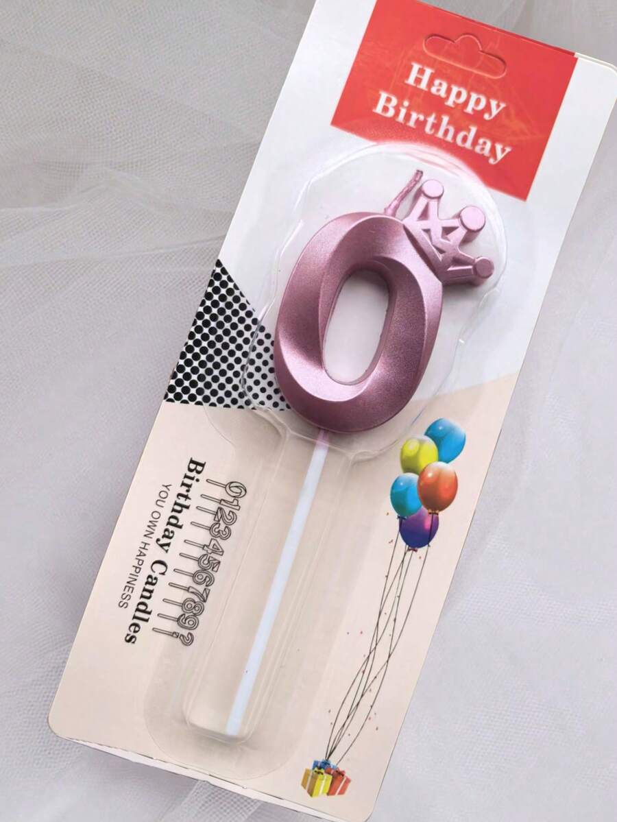1 件创意彩色皇冠和数字生日蜡烛,生日派对装饰 - 粉色 - 查看 1