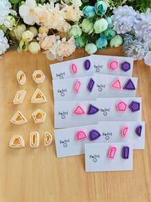 9Pcs Geometric Polymer Clay Cutters, Multi Shapes Earring Cutters Mold Set For DIY Handmade Jewelry Earrings Making Tools For Polymer Clay Craft - Orange - View 12