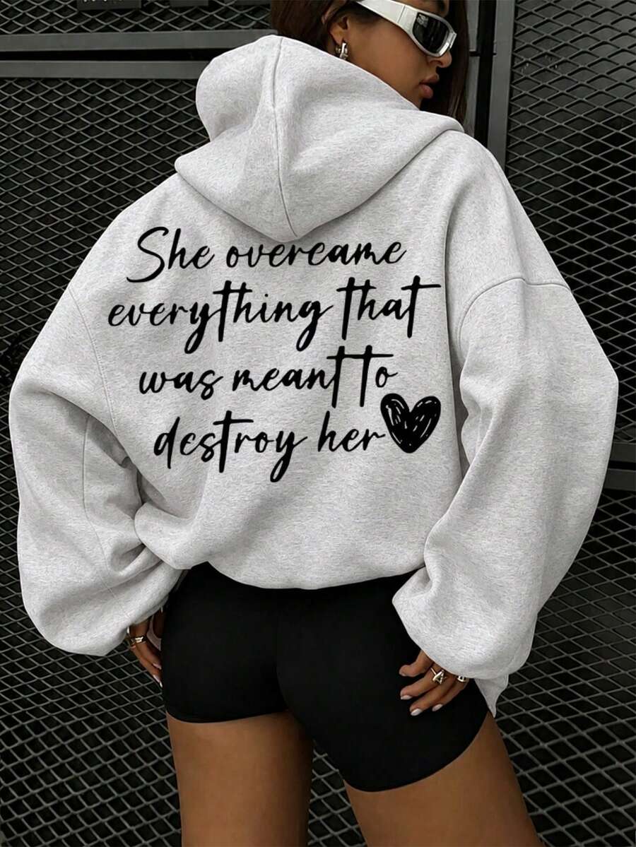 Letter Print Pattern Sweatshirt, Plus Size Women's Autumn/Winter Sweatshirt Casual - Light Grey - View 1