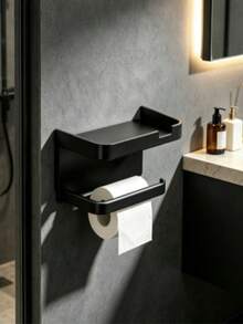 1pc Wall-Mounted Toilet Paper Holder With Phone Storage Shelf, Self-Adhesive No-Drill Waterproof Toilet Paper Rack, Multi-Function Bathroom Storage Shelf For Phone And Small Items, Space-Saving Home And Hotel Bathroom Daily Storage Accessory - Multicolor - View 9