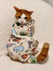 Pet Cat Grooming Wrap, With Fun Cartoon Design - Pet Protective Cover, Feeding, Anti-Scratch, Escape Protection, Soft, Comfortable And Easy To Clean, Suitable For Grooming, Ear Cleaning, Nail Trimming And Storage, Cleaning Pet Towel - White Cat With Blue Eyes Relaxing In A Comfortable Environment, Cat Grooming Cloth, Fun Design, Soft Fabric, Multi-Purpose No Battery Required - View 6