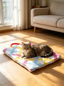 1pc Rainbow Plaid Pattern Pet Bed Mat For Cats And Dogs, Double-Sided Use, Portable Cat Bed Mat, Suitable For Indoor Use, Machine Washable - Multicolor - View 2