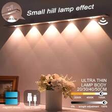 1 pezzo Luce con sensore di movimento intelligente, striscia LED ultra sottile, ricaricabile USB, dimmerabile a 3 colori, lampada da parete senza fili per cucina, armadio, mobile, scarpiera, camera da letto - striscia LED - Visualizzare 1