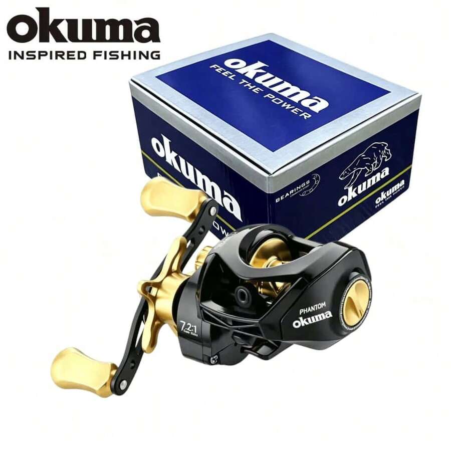OKUMA 餌捲釣魚輪 7.2:1 回收速度，可調式喀噠阻力警報，電鍍星形手柄，淡水海水通用釣魚輪