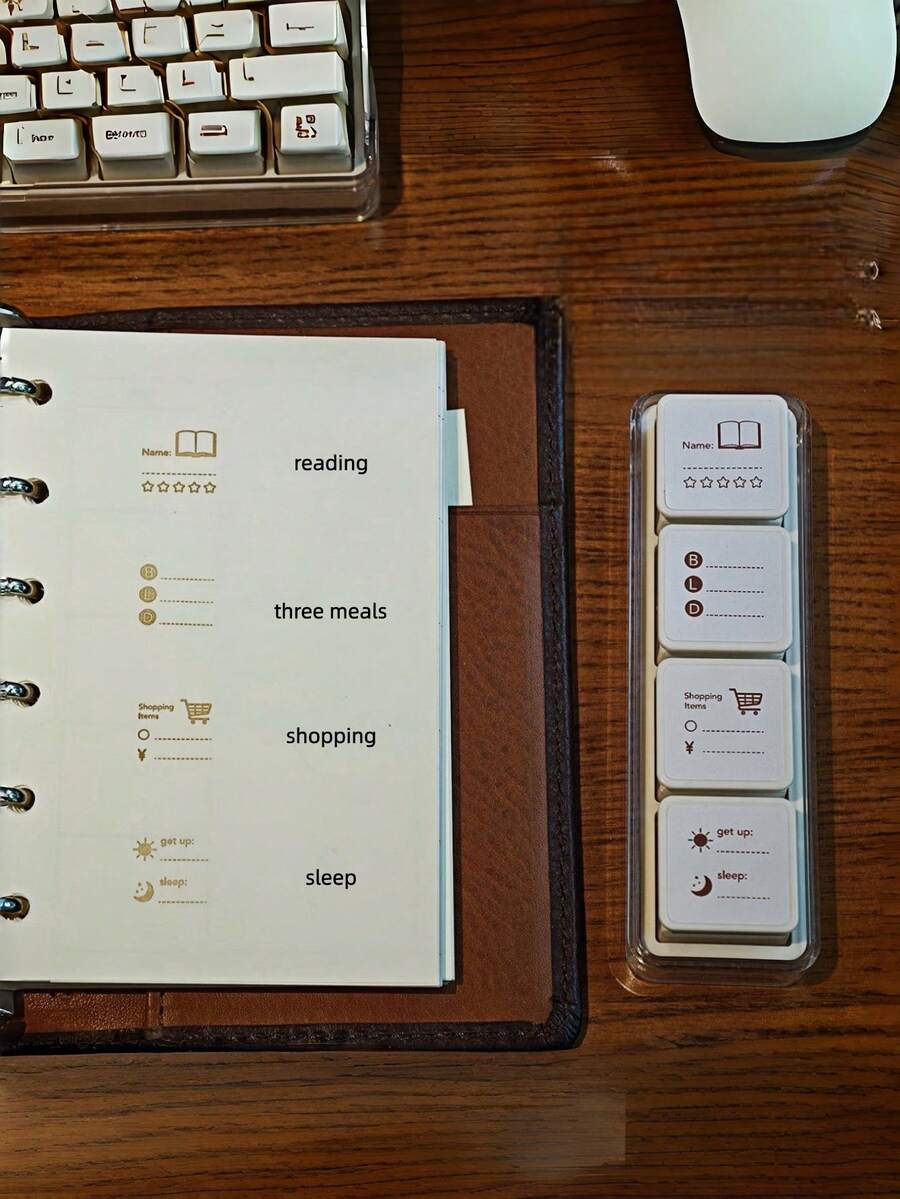 1pc Daily Life Tracking Stamp Set, Portable Storage Box, Detachable Design, Suitable For Planner Recording And Planning, Applicable For School And Office - A - View 1