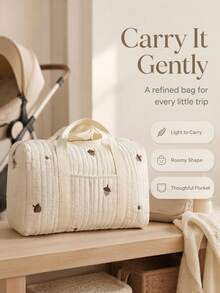 1pc Beige Large Capacity Shoulder Bag With Embroidery, Mommy Maternity Organizer Bag For Outings - Beige - View 5