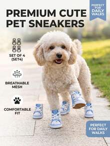 4pcs/Set Casual Sports Style Multicolor High-Top Canvas Shoes, Mesh Upper With Heart Print Design, Breathable & Anti-Slip, Lightweight Paw Protection, Suitable For Small Dogs Daily Walks And Outdoor Hot Weather - Multicolor - View 2