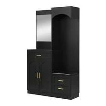 Modern Compact Wardrobe With Shoe Cabinet And Mirror, Black - 黑色 - 查看 8