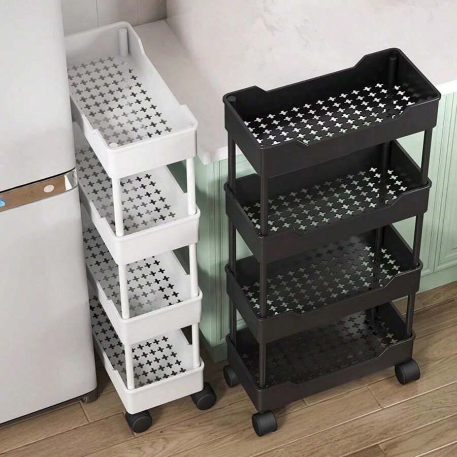 Organizador de almacenamiento, estantería de almacenamiento multifuncional con ruedas, cesta de almacenamiento de plástico con ratán tejido y asa superior, adecuado para oficina, cocina, baño, dormitorio, estantería de almacenamiento con ruedas y estantería de almacenamiento vertical, estantería de almacenamiento de pie - Multicolor - Ver 1