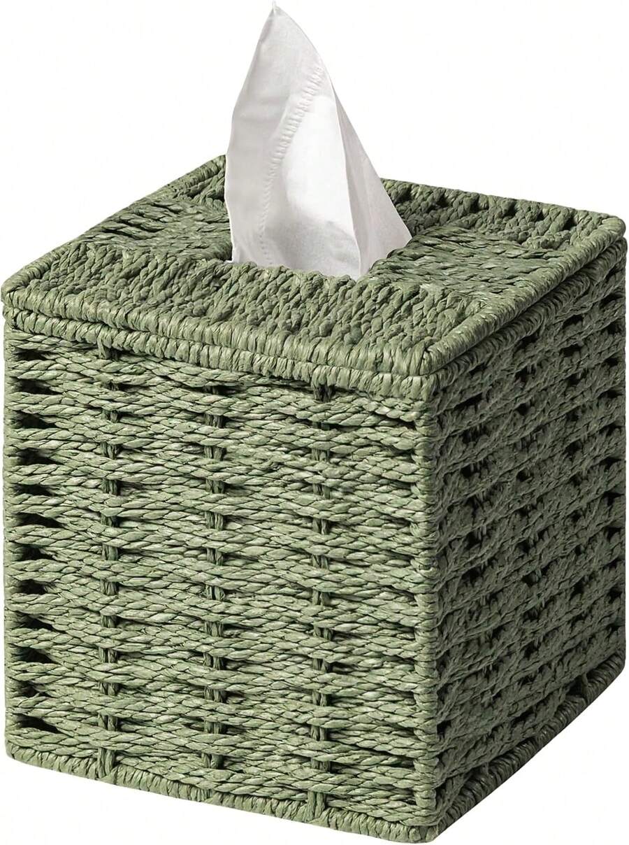 Sage Green Tissue Box Cover, Paper Rope Hand Woven Square Tissue Box Holder For Home Decor, Bathroom Countertop, Office, Bedside Table - ColorD - View 1