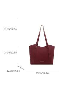 Fashionable New Solid Color Large Capacity Letter Tag Design Shoulder Bag, Minimalist Practical Commuter Style Women's Bag - Red - View 2