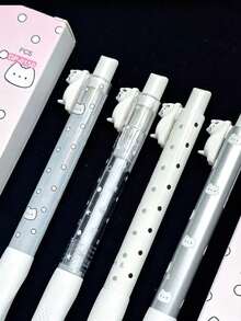 4pcs Cute Cat Clickable Gel Pens, Highly Attractive Creative Design, ST Tip, Quick-Drying 0.5mm Black Ink, Suitable For Students, First Day Of School - Multicolor - View 5