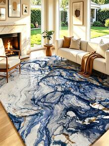 Blauer Batik-Stil Wohnzimmerteppich, große Größe weich, Feiertagsdekoration Teppich, geeignet für Küche, Esszimmer, Schlafzimmer, Innen-/Außenbereich, Büro, Lobby, Flur, Arbeitszimmer, rutschfeste Fußmatte - marineblau - Übersicht 5
