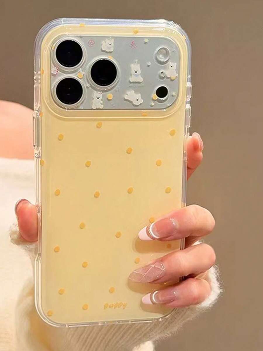 Ins韓系簡約黃色波點手機殼,適用於Apple 17 Pro Max、13/12/16 Pro、新款15 Pro Max,女款純色創意雙層全包覆硬殼保護套 - 彩色 - 查看 1