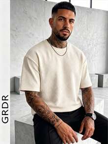 GRDR Men's Fashionable Solid Color Crew Neck Short Sleeve T-Shirt | Exquisite Design | Summer Essential | Easy To Match | Showcase Your Style - Apricot - View 6