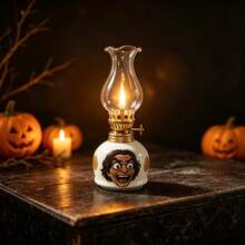 1pc Vintage Mini Ceramic Kerosene Lamp, Funny Cartoon Face Windproof Oil Lamp, Desktop Atmosphere Decor Ornament, Halloween Party Tabletop Decoration Craft - 1PC - View 3