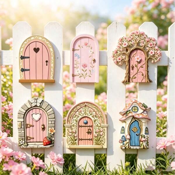 1/2/6 piezas Decoración de jardín exterior, Puerta de jardín de hadas de madera en miniatura, Decoración de tronco de árbol, Puerta mini autoadhesiva, Decoración de patio exterior impermeable, Accesorios de jardín estilo cuento de hadas para patio y césped, Regalo de inauguración de casa y cumpleaños