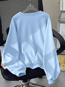 Girl's Cartoon Letter Print Crew Neck Sweatshirt & Slim Fit Star Print Flare Jeans, 2pcs Set For Autumn/Winter - Baby Blue - View 5