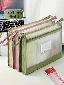 4pcs/2pcs/1PC - New Hot-Selling Double-Layer Classification Bag A4 Transparent Mesh File Storage Bag With Zipper Design, Suitable For Elementary, Middle And High School Students, Large Capacity Test Paper, Textbook, Homework Notebook Storage Bag, Upgraded Craftsmanship, Zipper Head Design, Random Shipment, Stitching Color Based On Actual Product, Slight Differences May Exist, Same Quality, Does Not Affect Use, 4 Colors Available - Subject Storage Bag - View 1