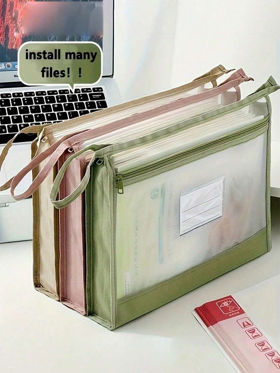 4pcs/2pcs/1PC - New Hot-Selling Double-Layer Classification Bag A4 Transparent Mesh File Storage Bag With Zipper Design, Suitable For Elementary, Middle And High School Students, Large Capacity Test Paper, Textbook, Homework Notebook Storage Bag, Upgraded Craftsmanship, Zipper Head Design, Random Shipment, Stitching Color Based On Actual Product, Slight Differences May Exist, Same Quality, Does Not Affect Use, 4 Colors Available - Subject Storage Bag - View 1