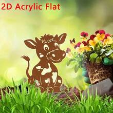 2D Flat, 1pc, Farm Cow Acrylic Garden Decor | Freestanding Outdoor Decoration, Acrylic Ground Stake, Perfect For Flower Pots, Lawns, Balconies And Backyards, Ideal Gift For Housewarming Or Friends And Family - B - View 2