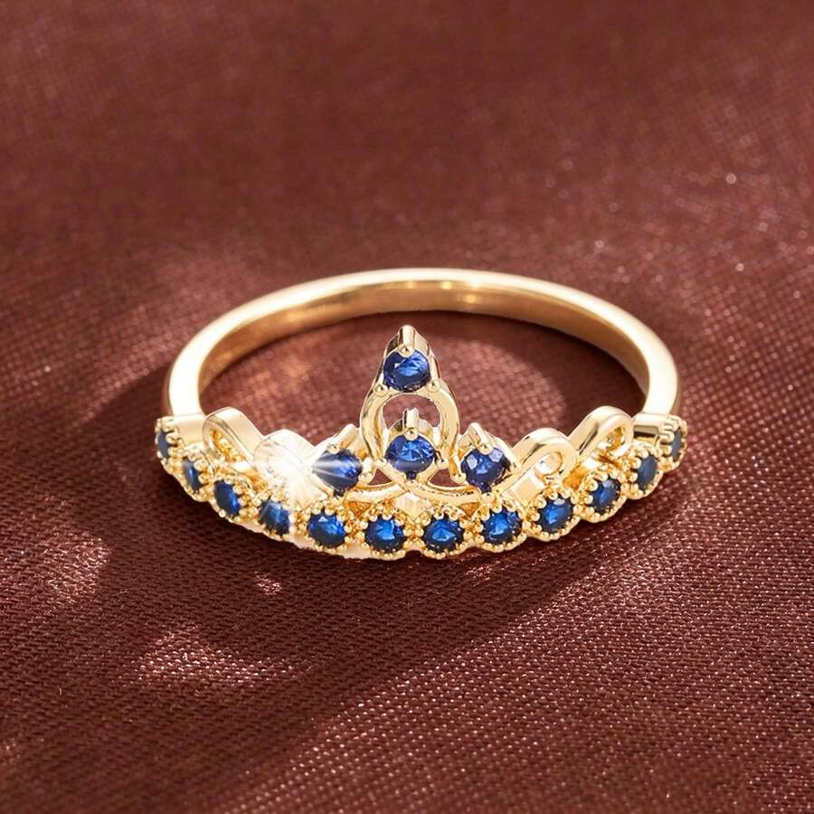 1pc Elegant Crown Design Cubic Zirconia Inlaid Women's Ring - Multicolor - View 1