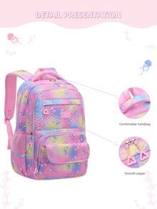 Set de 3 piezas de mochila escolar con estampado de medusas lindas, incluye bolsa de mano y estuche para lápices, correas ajustables para los hombros, múltiples bolsillos y compartimentos, almacenamiento organizado, gran capacidad, mochila escolar de poliéster ligera, cierre con cremallera, adecuada para la escuela, el trabajo, uso diario, mochila para niñas, regalo de vuelta a la escuela - A - Ver 5