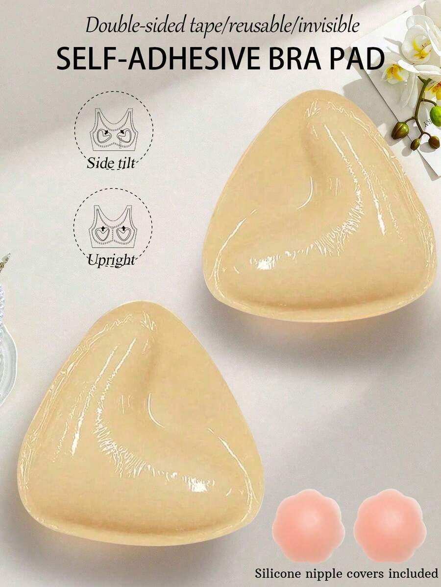 1對雙面透氣自黏式胸墊，加厚三角聚攏設計，隱形比基尼內墊，適合游泳使用