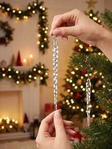 12/24pcs Crystal Clear Christmas Tree Hanging Icicle Decorations, Suitable For Holiday And Winter Party Decor, Christmas Tree DIY Decoration, Living Room Decor, Window Decor, Holiday Party, Wedding, Christmas Party - Multi-color Version 1 - View 7