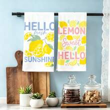 2PCS Lemon & Letter Print Kitchen Towels, Soft & Absorbent Reusable Cleaning Cloths, Machine Washable, Housewarming Gift & Home Decor, Kitchen Accessories. - Multicolor - View 8
