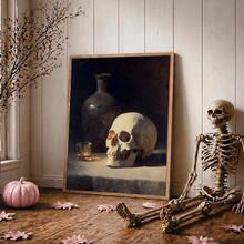 1pc Canvas Wall Art, Framed Wall Decor, Dark Academia Vintage Skull & Whiskey Bottle Still Life Oil Painting Canvas Wall Art, Gothic Gloomy Death Symbol Decor Painting, Suitable For Living Room, Bar, Study, Country Cottage Home Decor, Gift Option, Room Decor, Halloween Bedroom Decor, Home Decor, Horror Gothic Halloween Poster, Halloween Gift - Vintage Skull - View 10
