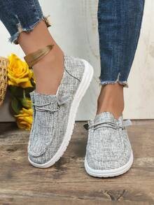Plus Size Women's New Breathable Solid Color Canvas Rubber Sole Slip-On Lightweight Minimalist Casual Walking Shoes Daily Wear - Dark Gray - View 12