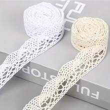 5/10 Meter Hollow Polyester Lace Ribbon, White Beige Crochet Lace Edge Decoration, Suitable For Gift Packaging, Dress Sewing, Wedding Decoration, DIY Handmade Scrapbook Making - 10-meter Polyester Openwork Ribbon - View 1