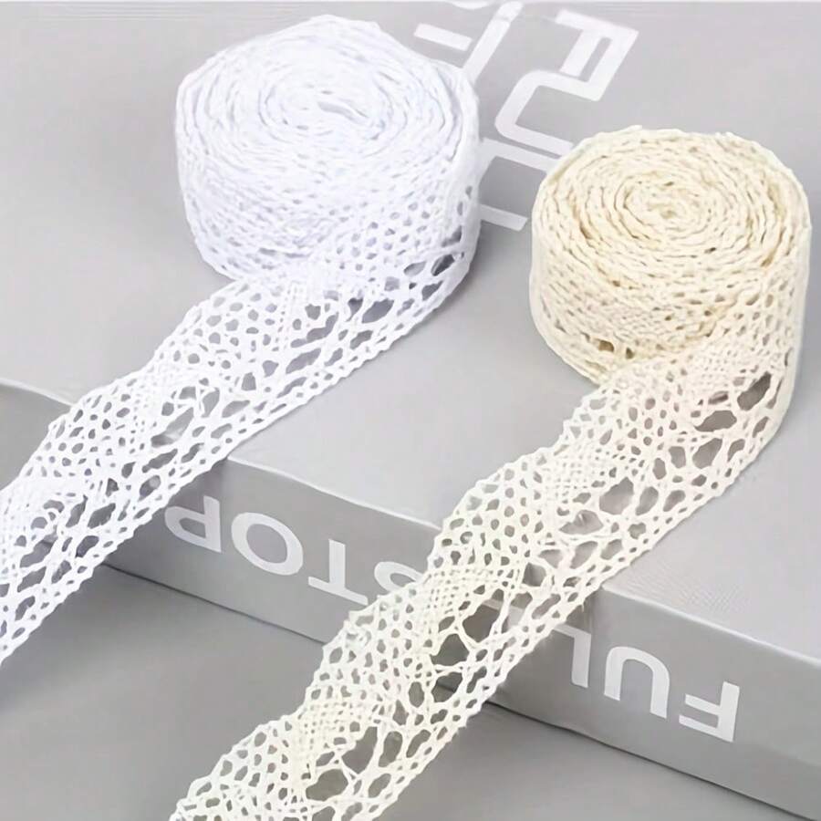 5/10 Meter Hollow Polyester Lace Ribbon, White Beige Crochet Lace Edge Decoration, Suitable For Gift Packaging, Dress Sewing, Wedding Decoration, DIY Handmade Scrapbook Making - 10-meter Polyester Openwork Ribbon - View 1