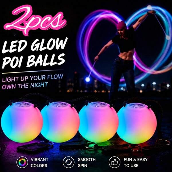 1/2pcs LED Soft Rotating Glowing Ball, LED Ball, LED Glowing Ball (With Rope), Professional LED Juggling Ball, With Button Battery, Suitable For Beginners And Professionals