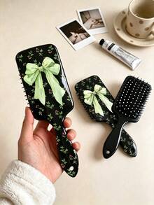 1/2 piezas Peine de masaje con cojín de aire, patrón de hoja verde y lazo, estilo fresco de verano, minimalista, peine de peinado para mujer, cepillo de masaje para el cabello, antiestático, cuidado del cabello suave, peine de peinado adecuado para uso doméstico, regalo para familia y amigos - Multicolor - Ver 3