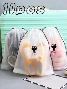 1pc Transparent Shoe Storage Bag With Drawstring, Portable Waterproof Shoe Packaging Bag, Multi-Functional Shoe Organizer Bag, Unisex Travel Supplies, Home Storage And Organization,Travel Essential,Room Décor - White - View 1