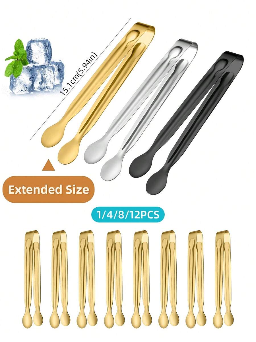1/4/8/12Pcs Extended Long Handle Metal Sugar Tongs, Mirror Polished Stainless Steel Ice Cube Serving Tongs For Bar Coffee Tea Buffet Party Candy Serving - - - View 1