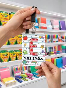 1pc Custom Teacher Name Letter ID Badge Holder,Personalized Lined Card Cover,Teacher Appreciation Gift,Back To School,Teacher Travel Backpack Suitcase - Multicolor - View 8
