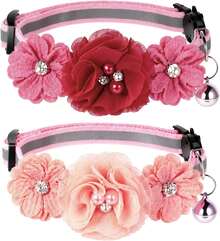 Fosaseua 2 Pack Floral Cat Collars With Bell And Removable Flower, Adjustable Kitten Collars  Cute Breakaway Cat Collar For Girl Cats Small Cats Dogs Daily Decoration - White - View 1