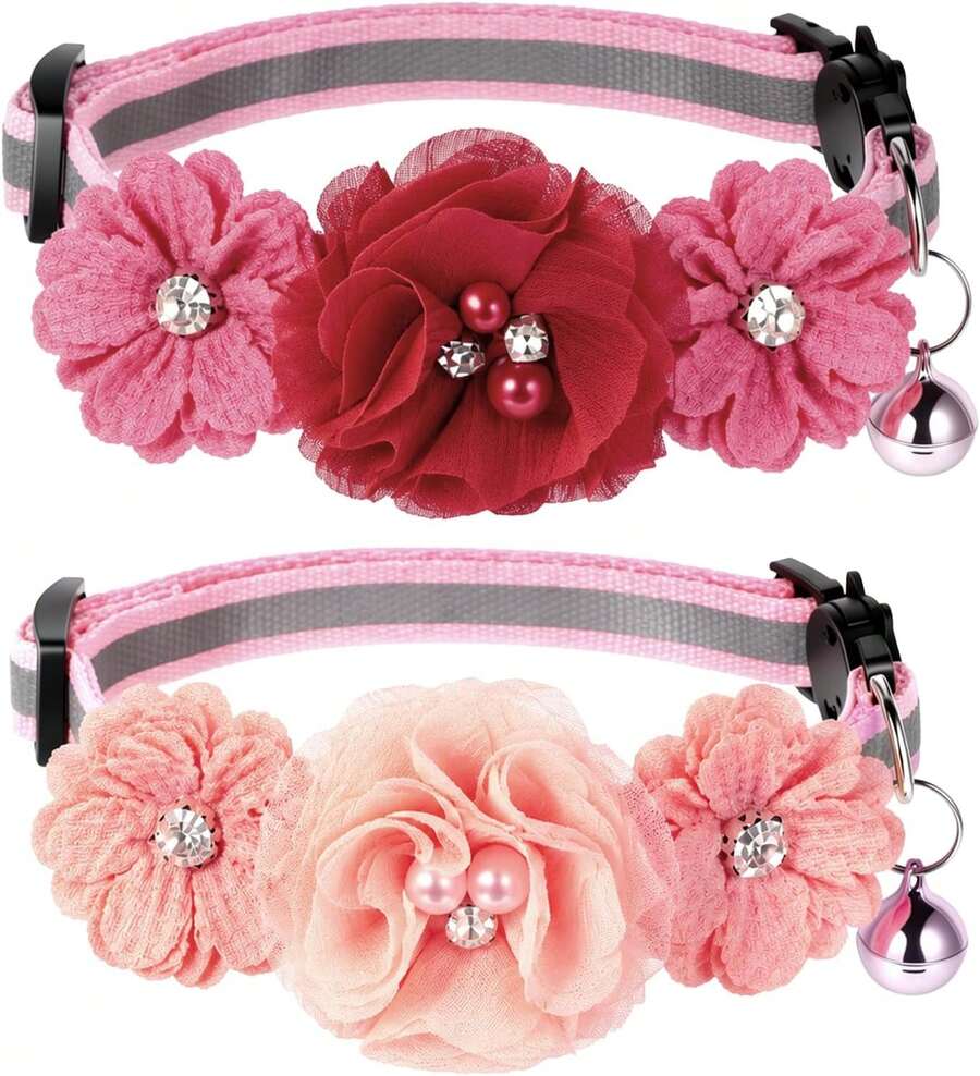 Fosaseua 2 Pack Floral Cat Collars With Bell And Removable Flower, Adjustable Kitten Collars  Cute Breakaway Cat Collar For Girl Cats Small Cats Dogs Daily Decoration - White - View 1