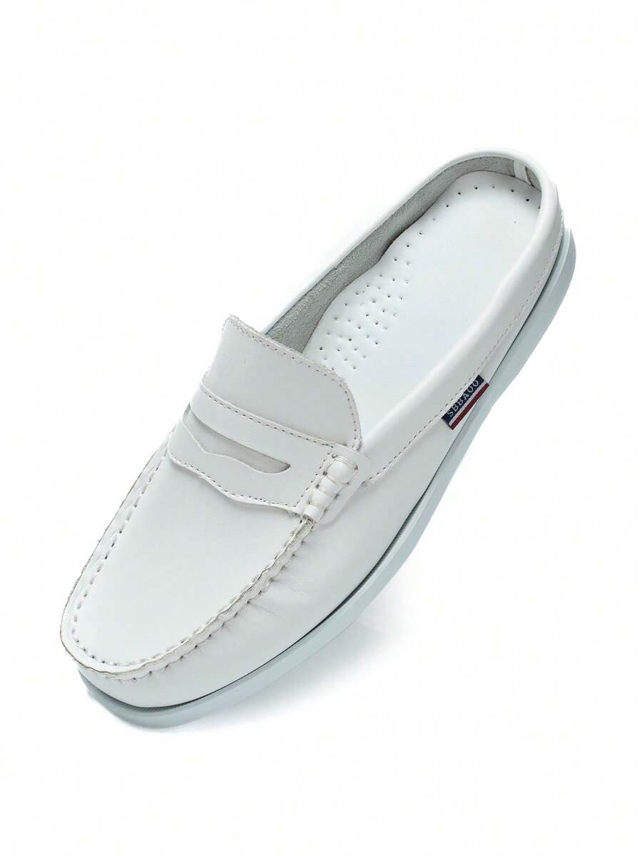 1 Pair Solid Color Basic Microfiber Leather Loafers, Lightweight Slip-On Mule Shoes, Handmade Breathable Half-Back Mule Slippers For Outdoor All-Season Wedding, Daily Commute - White - View 1
