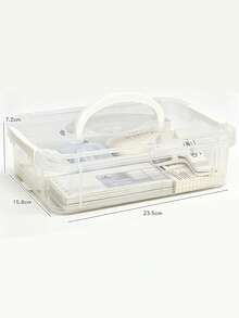 4/3/2/1 Tier Transparent Plastic Desktop Storage Box With Convenient Handle, Dust-Proof Stationery Organizer Drawer Box, Suitable For Sticky Notes, Tape, Craft Materials, Cosmetics, Pencil Box, School Supplies Storage - Multicolor - View 8